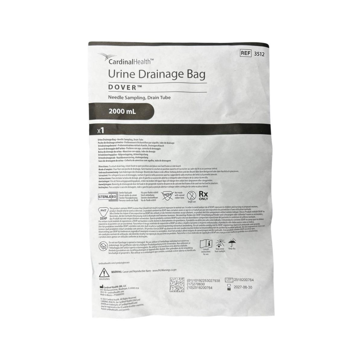 Bolsa Recolectora de Orina 2 Litros Kenguard con Válvula Antirreflujo Cardinal 3512 - Image 2