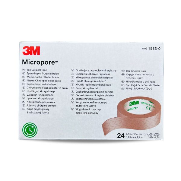 Cinta Micropore Piel 1.25 Cm (1/2 In) C/24 Rollos 3M 1533-0 Empaque