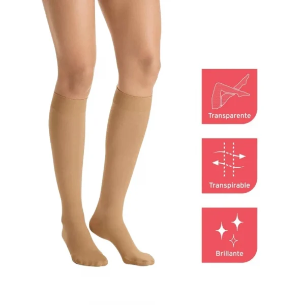 Medias de compresión JOBST UltraSheer a la rodilla, color miel, para mejorar la circulación y aliviar varices.