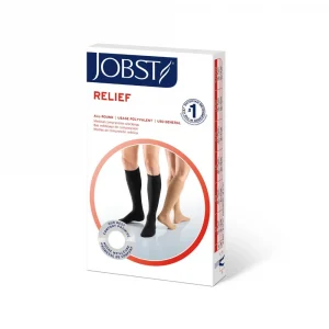 Medias de compresión JOBST Relief 20-30 mmHg hasta la rodilla, color beige, con punta abierta y banda de silicón.