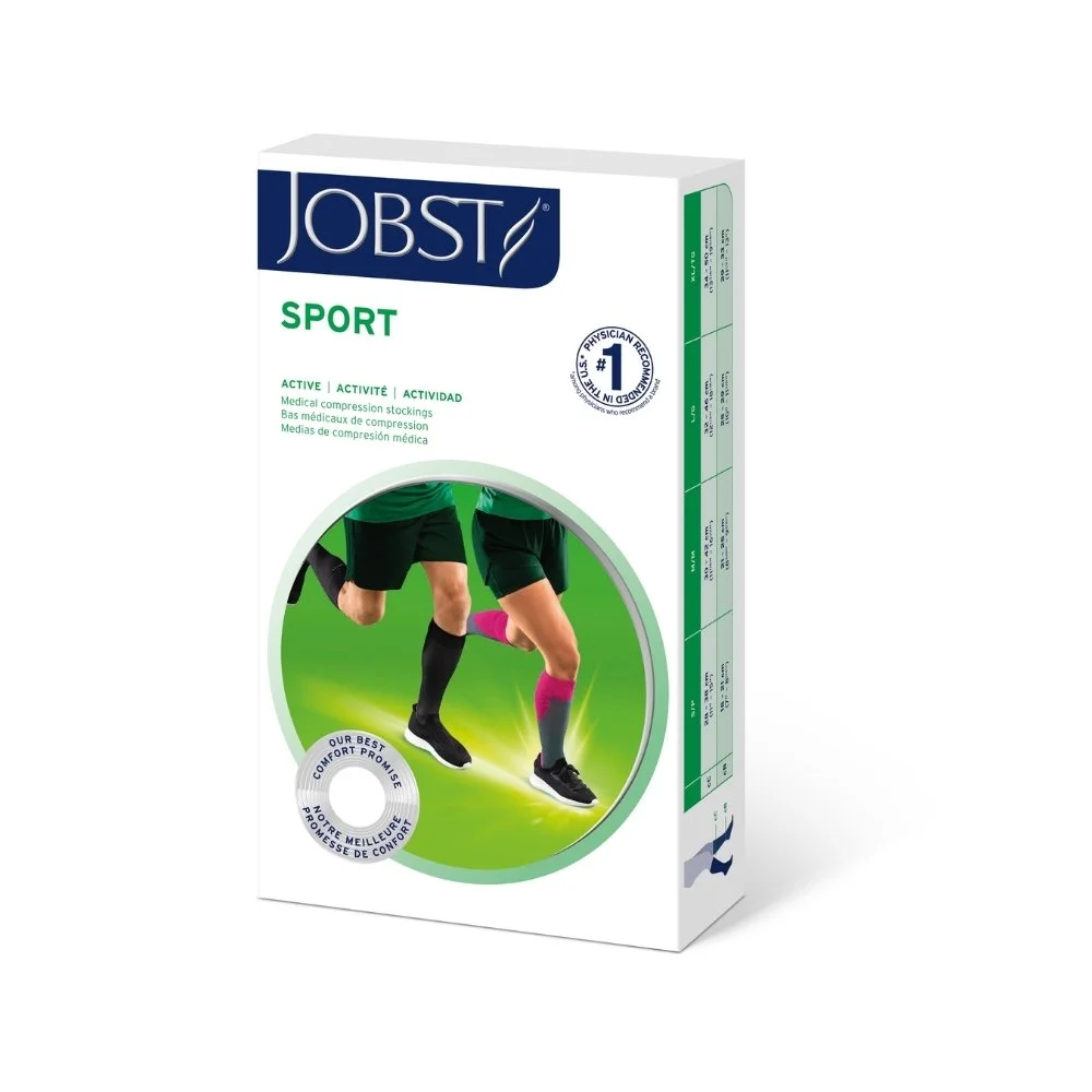 Medias de compresión JOBST Sport 20-30 mmHg para actividad física, color gris, ideales para mejorar la circulación y el rendimiento deportivo.