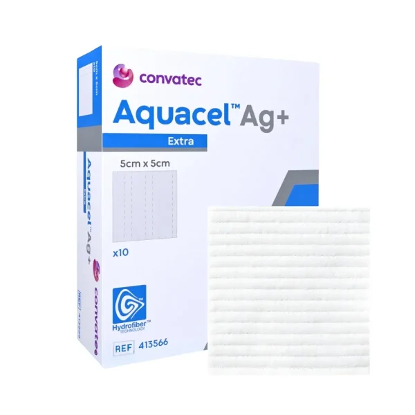 Apósito Aquacel Ag Extra 5x5 cm Caja con 10 – Cuidado avanzado de heridas con plata antimicrobiana.