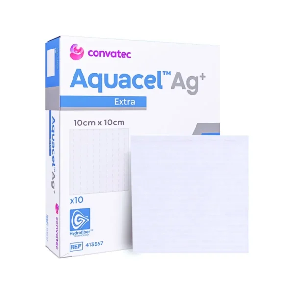 Apósito Aquacel Ag Extra 10x10 cm Caja con 10 – Cuidado avanzado de heridas con plata antimicrobiana.
