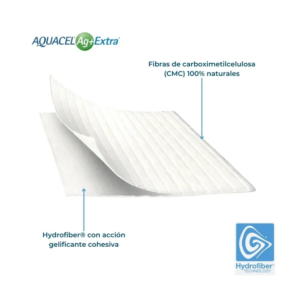 Apósito Aquacel Ag Extra | Cuidado avanzado de heridas con plata antimicrobiana.